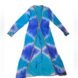 Vintage Beaded Blue and Purple Tie-Dye Swim Coverup